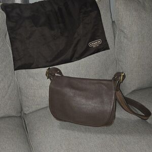 Coach Black Leather Messenger Crossbody with Brass Hardware